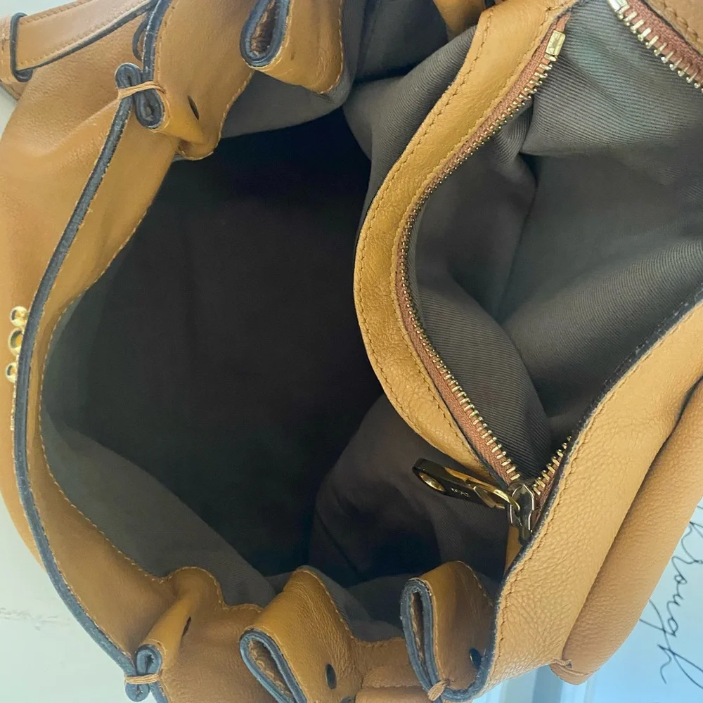 Chloe Elsie Light Brown Leather Satchel with Gold Tone Accents